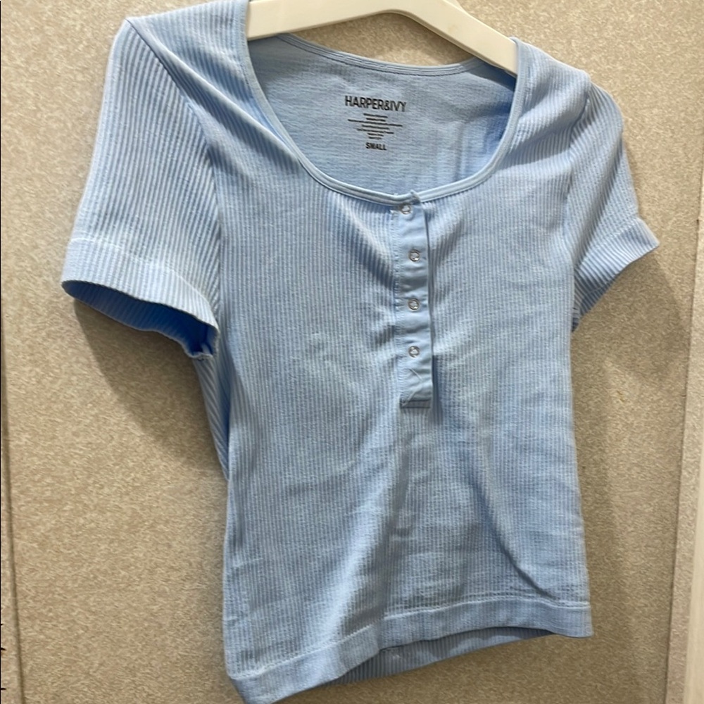 Harper Blue Ribbed Crop T-Shirt